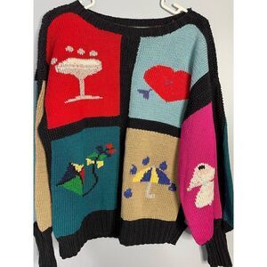 Vintage Berek Woman’s Medium hand knit All Seasons Sweater Heart pumpkin Snowfl
